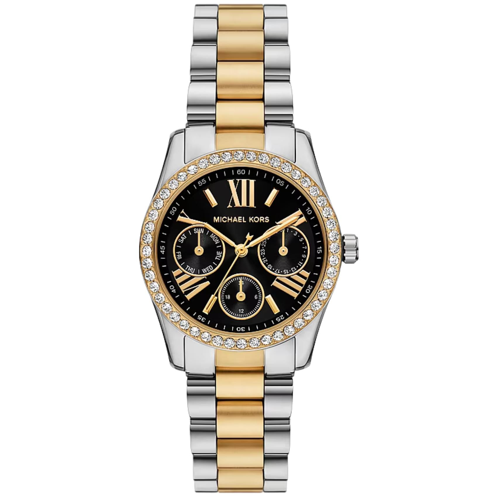 Γυναικείο ρολόι Michael Kors Lexington MK4925 με ασημί-χρυσό μπρασελέ και μαύρο καντράν με στεφάνι ζιργκόν