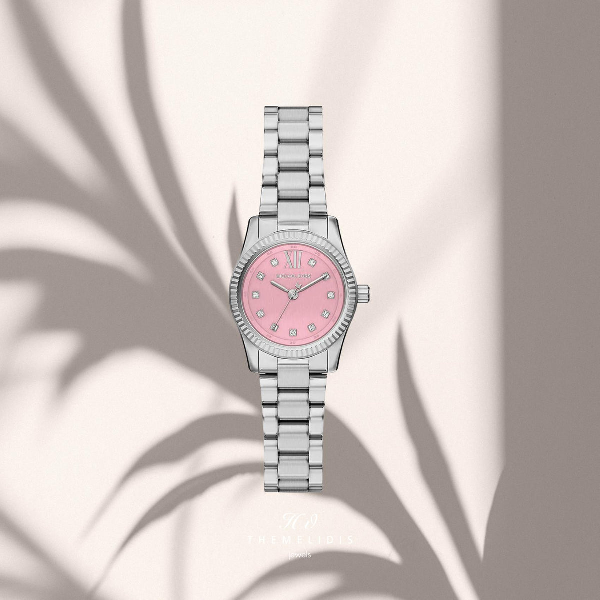 Γυναικείο ρολόι Michael Kors Lexington MK4996 με ασημί μπρασελέ, ροζ καντράν 26mm με δείκτες ζιργκόν