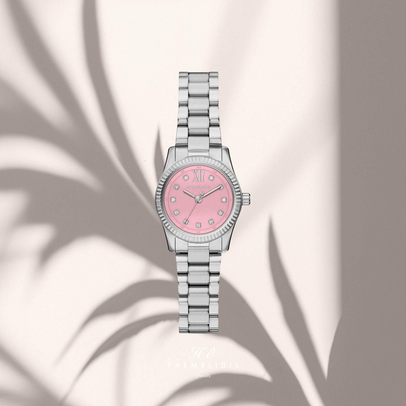 Γυναικείο ρολόι Michael Kors Lexington MK4996 με ασημί μπρασελέ, ροζ καντράν 26mm με δείκτες ζιργκόν