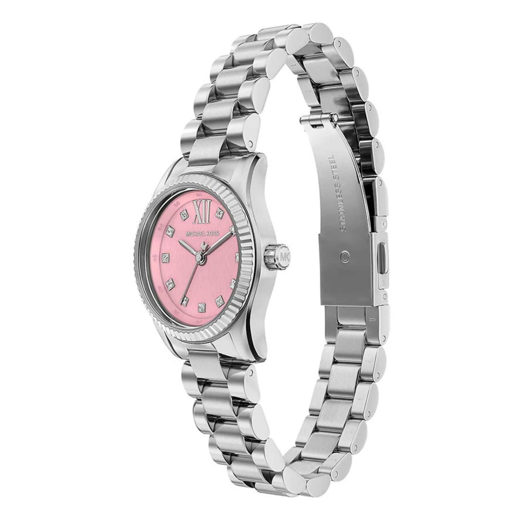 Ροζ καντράν με δείκτες ζιργκόν ρολογιού Michael Kors Lexington MK4996 διαμέτρου 26mm