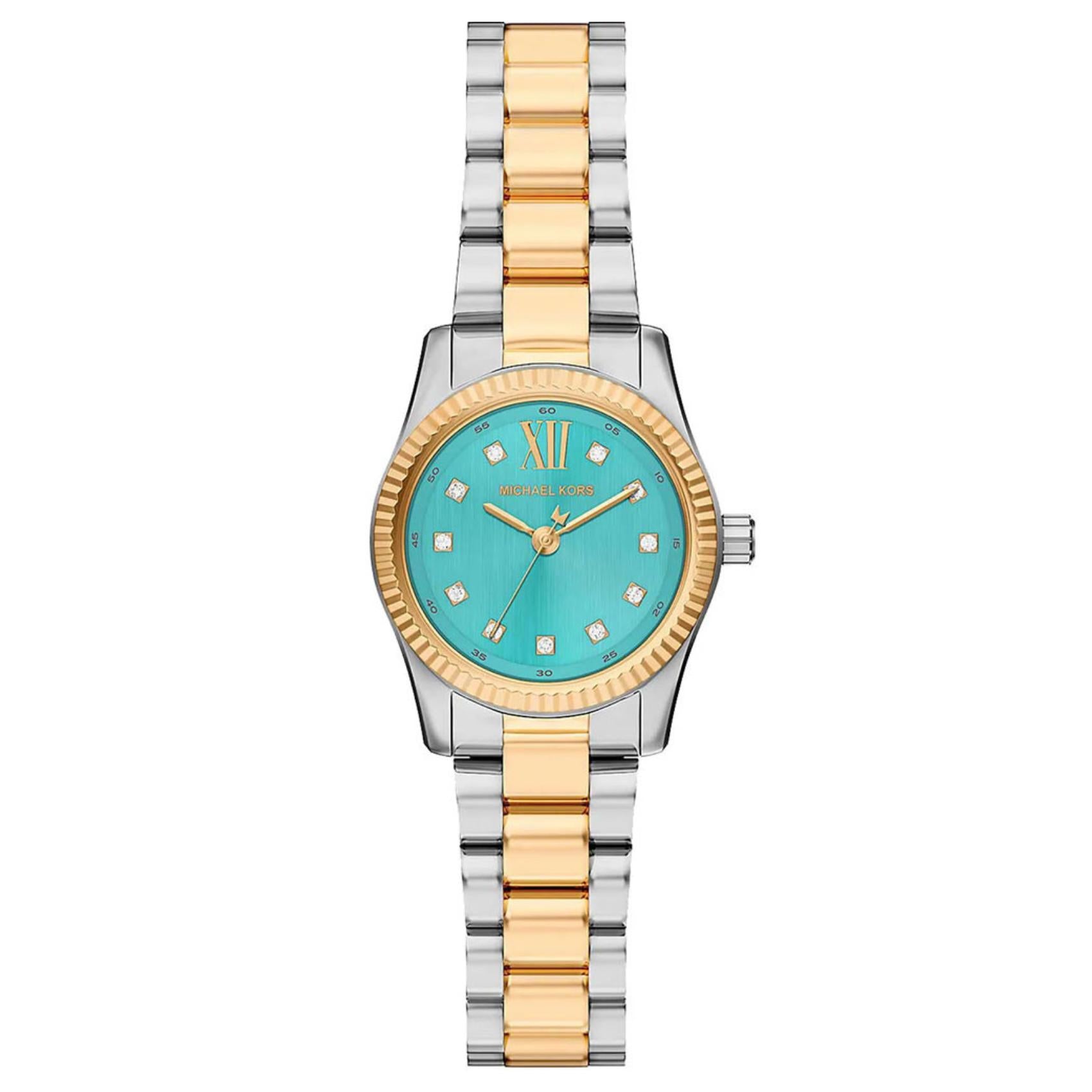 Γυναικείο ρολόι Michael Kors Lexington MK7579 με ασημί-χρυσό μπρασελέ και τιρκουάζ καντράν με δείκτες ζιργκόν