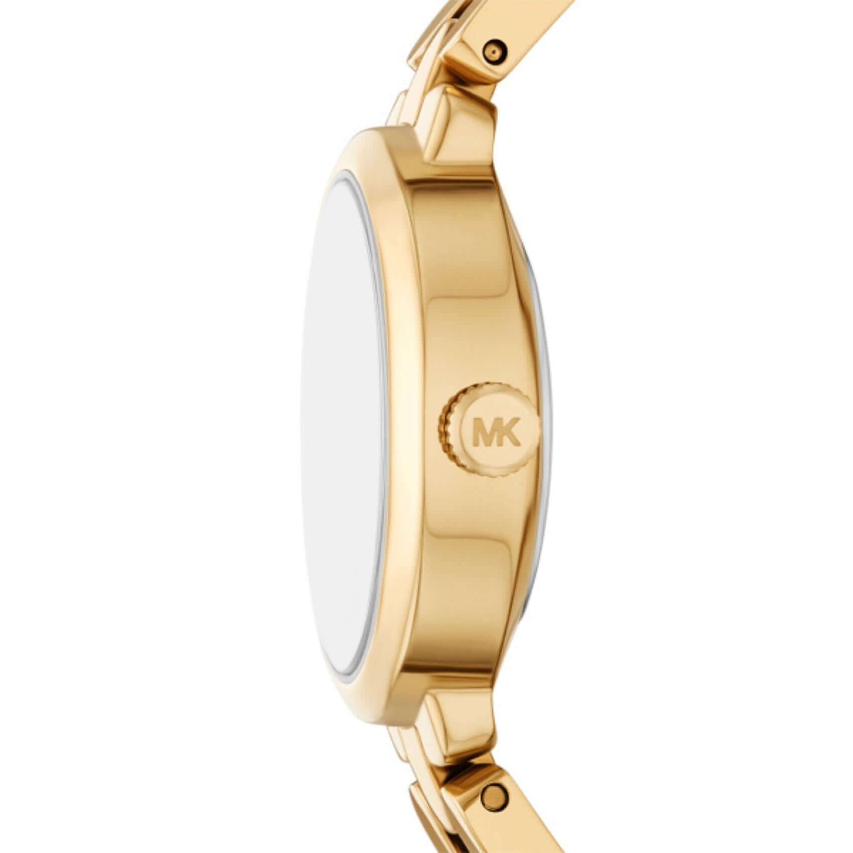 Michael Kors Maude MK4955 που αναδεικνύει την κάσα 21mm και το χρυσό ατσάλινο μπρασελέ.