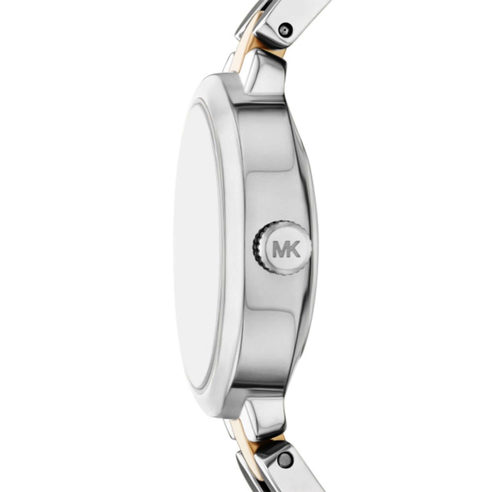 Φωτογραφία του Michael Kors Maude MK4956 που αναδεικνύει την κάσα 21mm και το δίχρωμο μπρασελέ από ανοξείδωτο ατσάλι.
