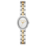 Γυναικείο ρολόι Michael Kors Maude MK4956 με δίχρωμο μπρασελέ ασημί–χρυσό, λευκό καντράν και κάσα 21mm σε minimal φωτογράφιση υψηλής ευκρίνειας