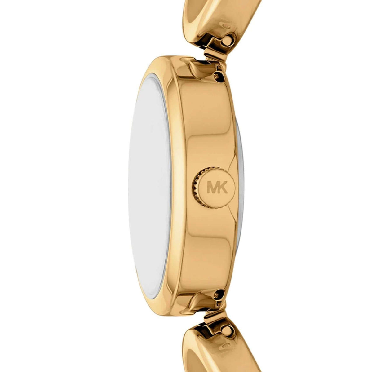 Πλάγια λήψη του Michael Kors Maude MK4957 που αναδεικνύει την κάσα 22mm και το χρυσό ατσάλινο μπρασελέ.