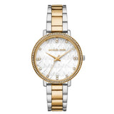 Γυναικείο ρολόι Michael Kors Pyper MK4918 με δίχρωμο ασημί-χρυσό μπρασελέ, λευκό καντράν 38mm και διακριτικά ζιργκόν.