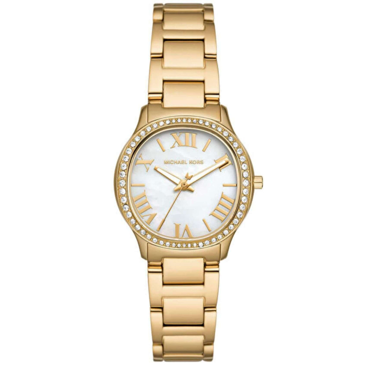 Γυναικείο ρολόι Michael Kors Sage MK4822 με χρυσό μπρασελέ από ανοξείδωτο ατσάλι και άσπρο φίλντισι καντράν 31mm με ζιργκόν.