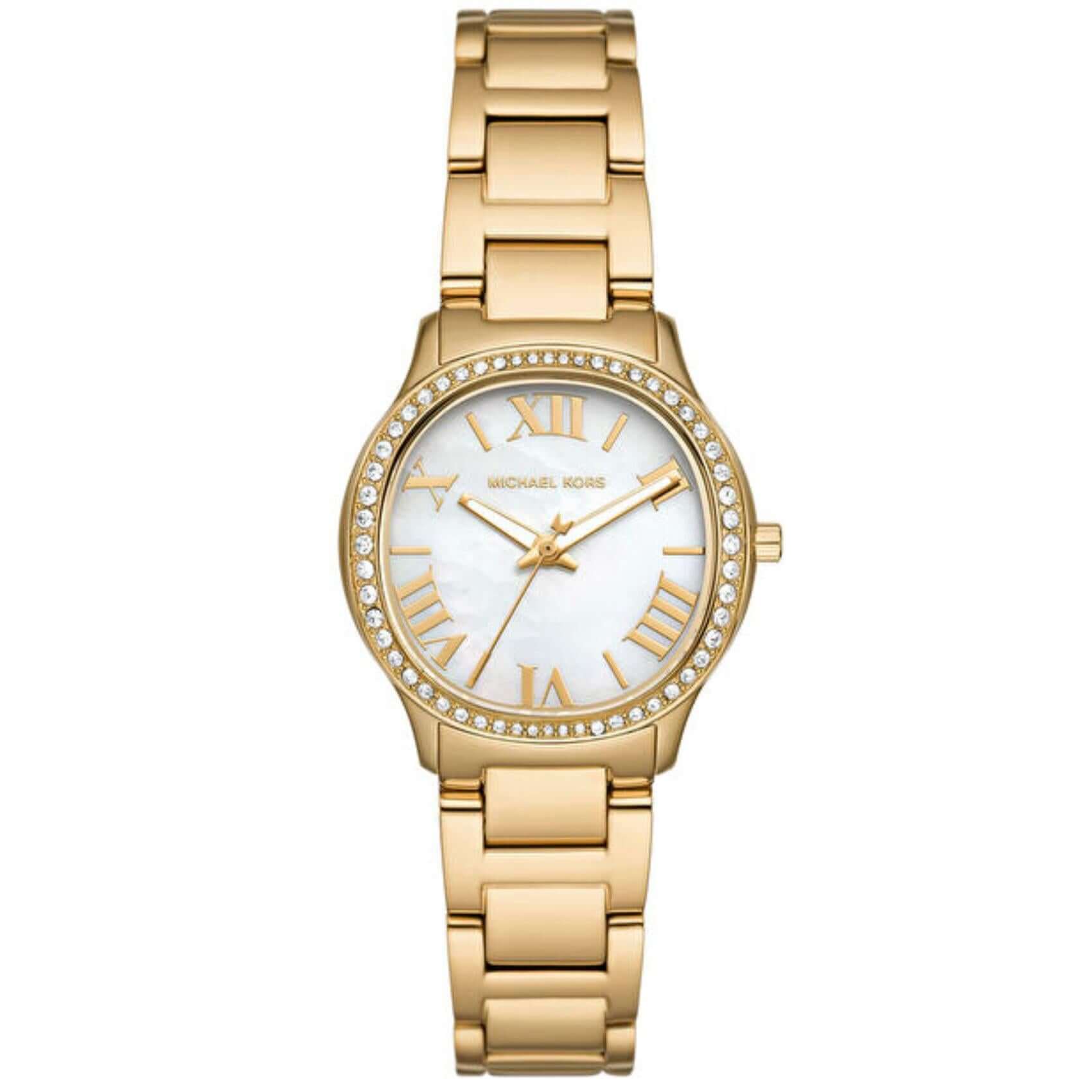 Γυναικείο ρολόι Michael Kors Sage MK4822 με χρυσό μπρασελέ από ανοξείδωτο ατσάλι και άσπρο φίλντισι καντράν 31mm με ζιργκόν.