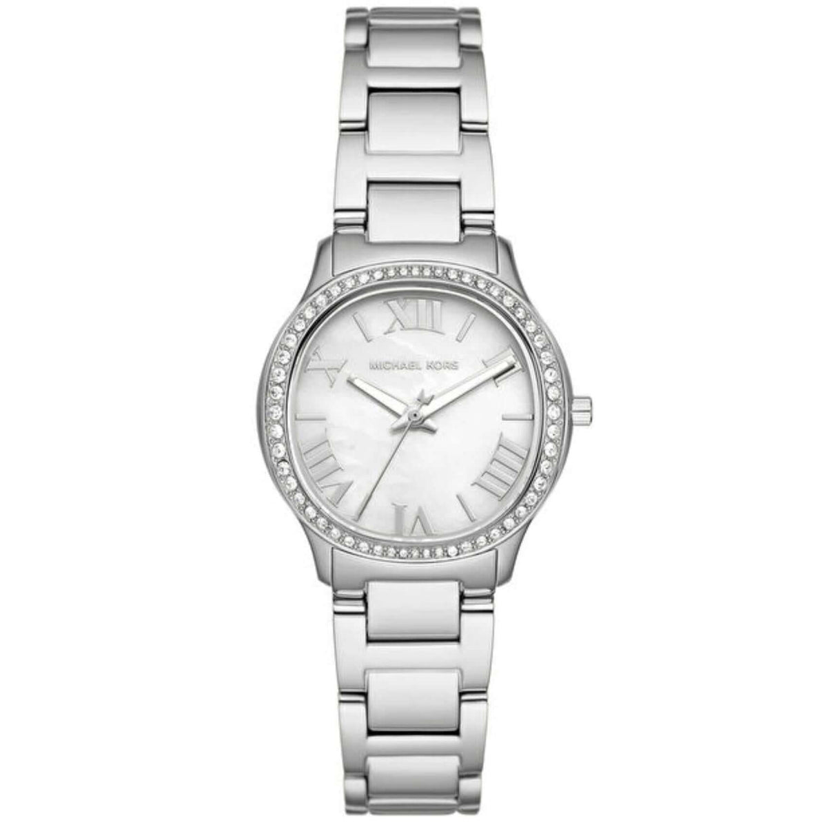 Γυναικείο ρολόι Michael Kors Sage MK4824 με ασημί μπρασελέ από ανοξείδωτο ατσάλι και άσπρο φίλντισι καντράν 31mm με  ζιργκόν.