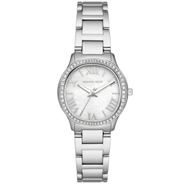 Γυναικείο ρολόι Michael Kors Sage MK4824 με ασημί μπρασελέ από ανοξείδωτο ατσάλι και άσπρο φίλντισι καντράν 31mm με  ζιργκόν.