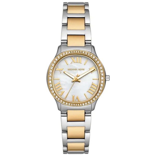 Γυναικείο ρολόι Michael Kors Sage MK4910 με δίχρωμο ατσάλινο μπρασελέ σε ασημί-χρυσό χρώμα και άσπρο φίλντισι καντράν 31mm με ζιργκόν.