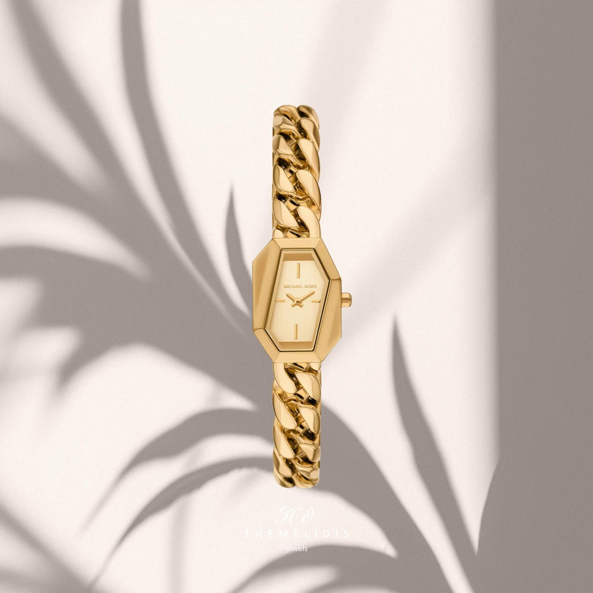 Γυναικείο ρολόι Michael Kors Suri MK7615 με χρυσό μπρασελέ τύπου αλυσίδας, χρυσό εξάγωνο καντράν 21mm