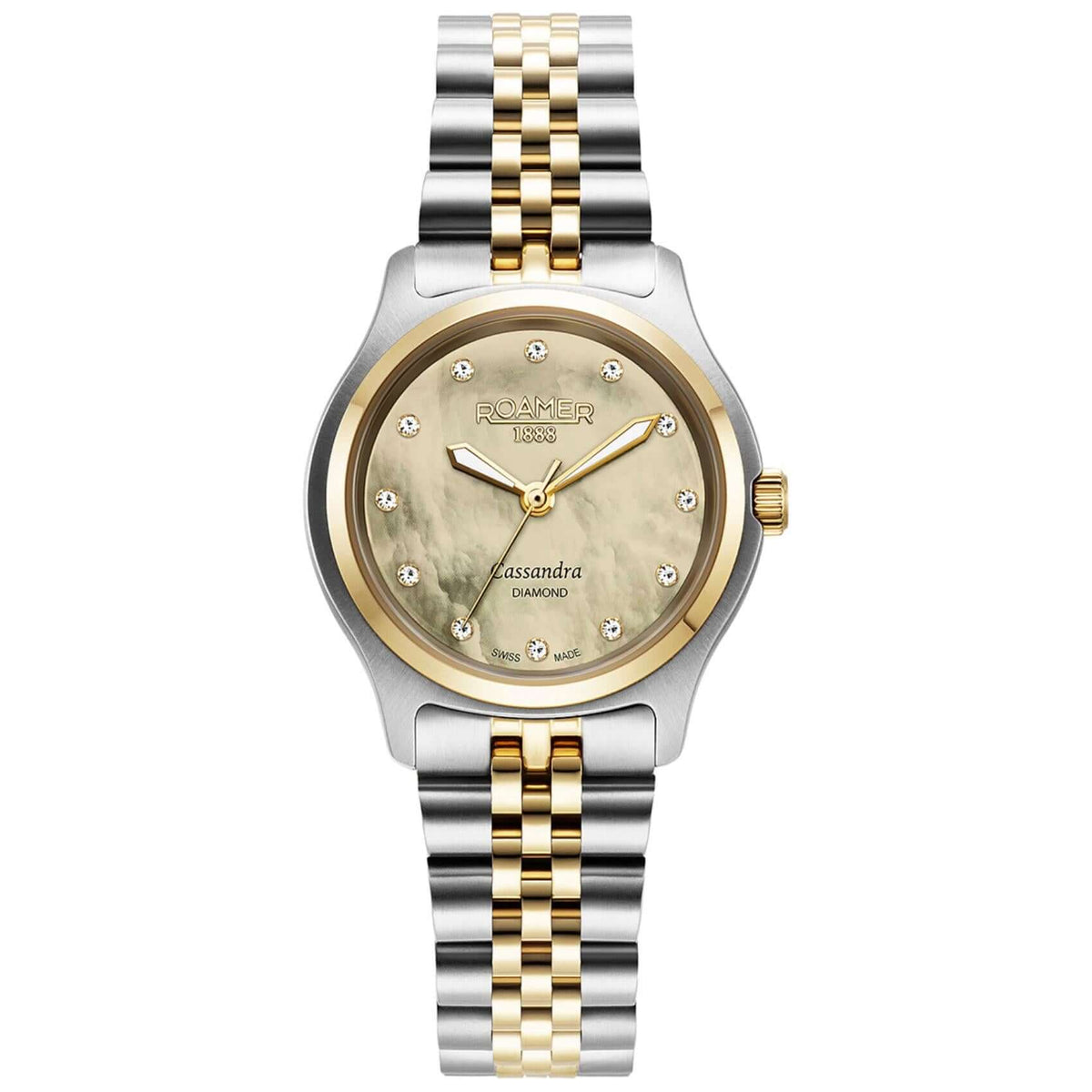 Γυναικείο ρολόι Roamer Cassandra Diamond 626847-47-39-20 με δίχρωμο ατσάλινο μπρασελέ, καφέ φίλντισι καντράν και κάσα 31 mm.