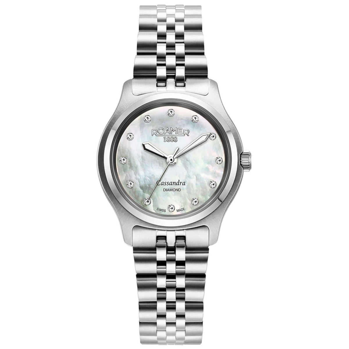 Γυναικείο ρολόι Roamer Cassandra Diamond 626847-48-89-20 με ασημί ατσάλινο μπρασελέ, λευκό φίλντισι καντράν και κάσα 31 mm.