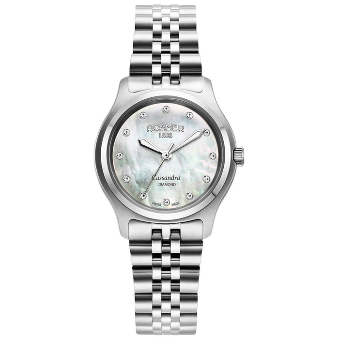 Γυναικείο ρολόι Roamer Cassandra Diamond 626847-48-89-20 με ασημί ατσάλινο μπρασελέ, λευκό φίλντισι καντράν και κάσα 31 mm.