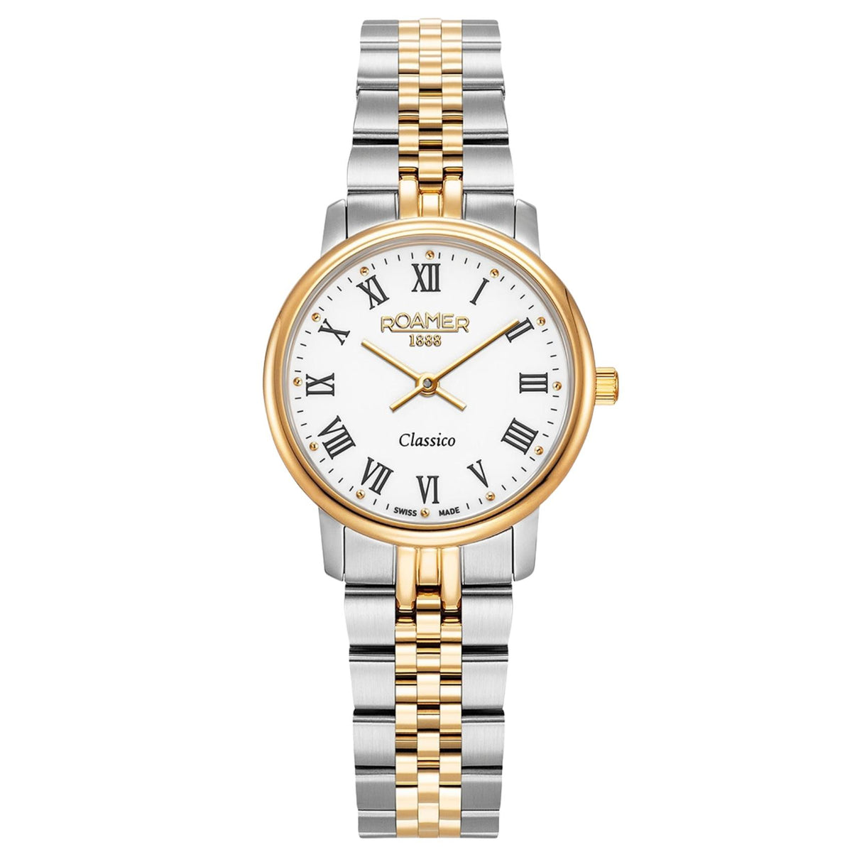 Γυναικείο ρολόι Roamer Classico 971857-48-25-50 με ασημί-χρυσό μπρασελέ και λευκό καντράν