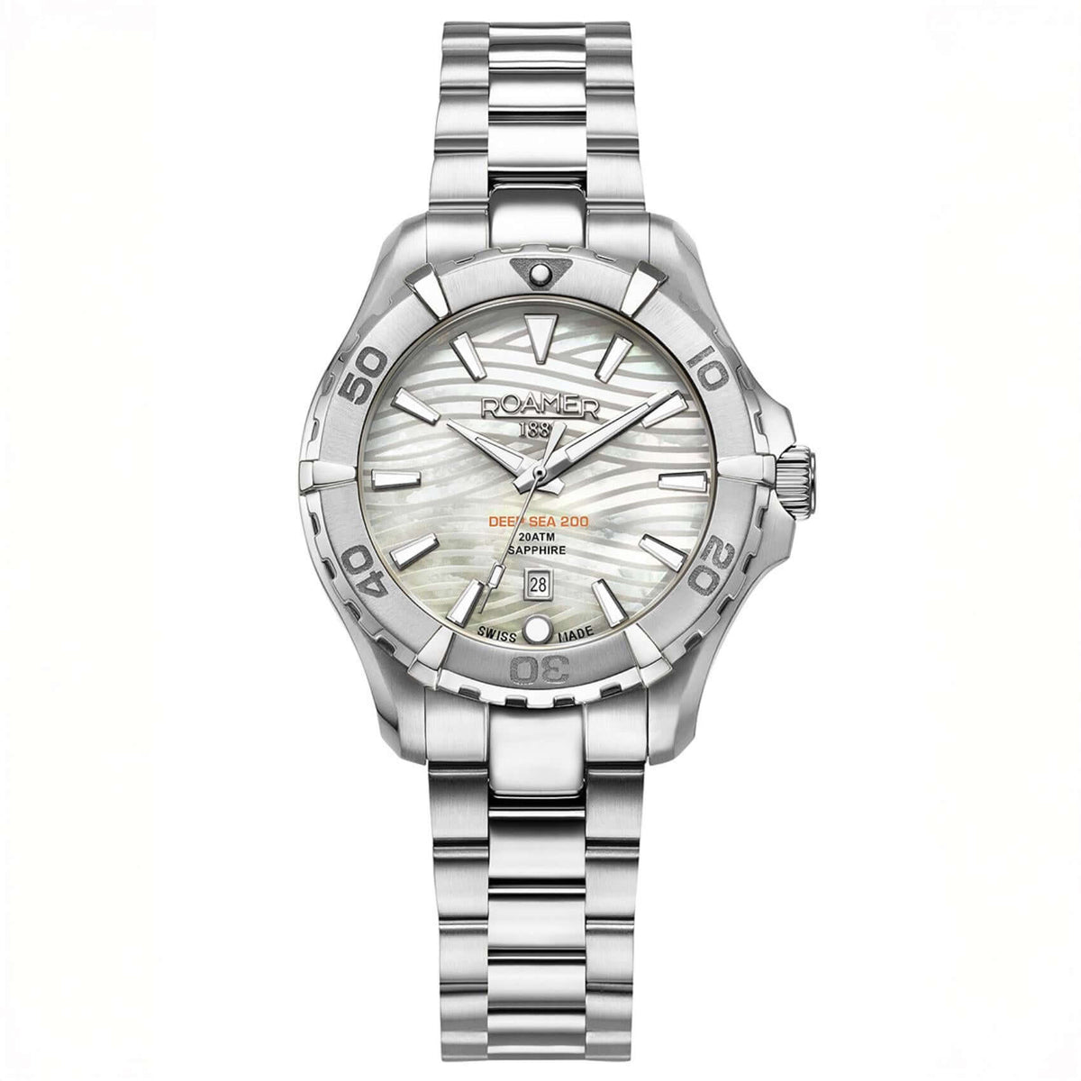 Γυναικείο καταδυτικό ρολόι Roamer Deep Sea 200 Ladies 860844-41-20-20 με ασημί ατσάλινο μπρασελέ και ασημί καντράν διαμέτρου 34mm.