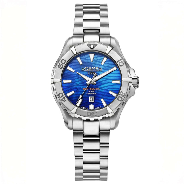 Γυναικείο καταδυτικό ρολόι Roamer Deep Sea 200 Ladies 860844-41-45-20 με ασημί ατσάλινο μπρασελέ και μπλε καντράν διαμέτρου 34mm.