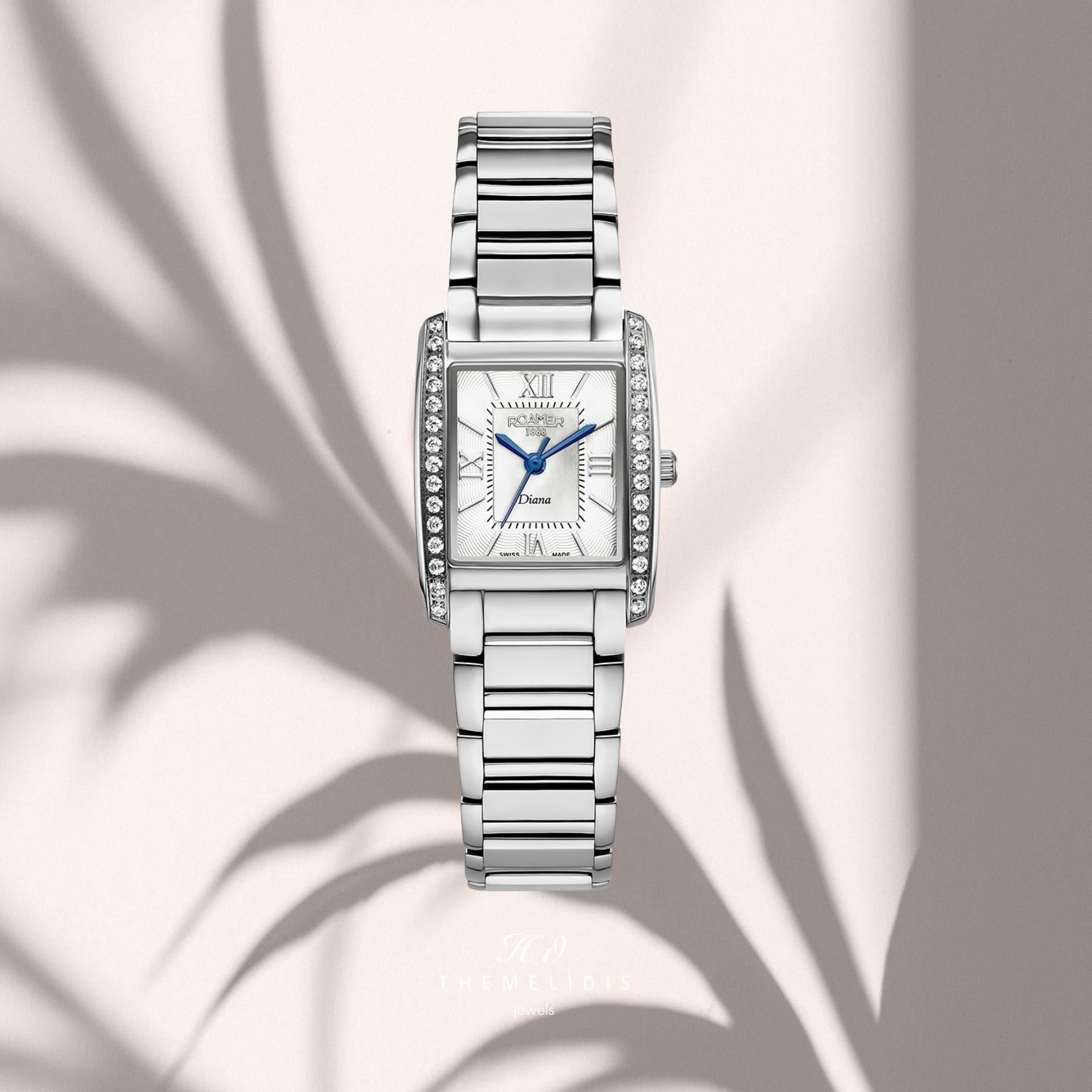 Γυναικείο ρολόι Roamer Diana 869847-41-20-20 με μπρασελέ και λευκό φίλντισι καντράν διαμέτρου 22mm