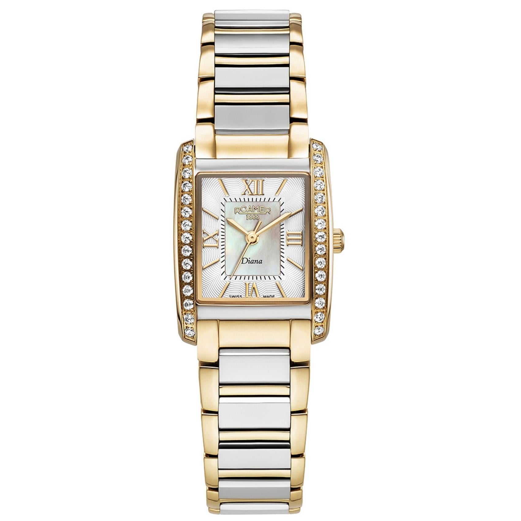 Γυναικείο ρολόι Roamer Diana 869847-47-20-20 με ασημί-χρυσό μπρασελέ και λευκό φίλντισι καντράν