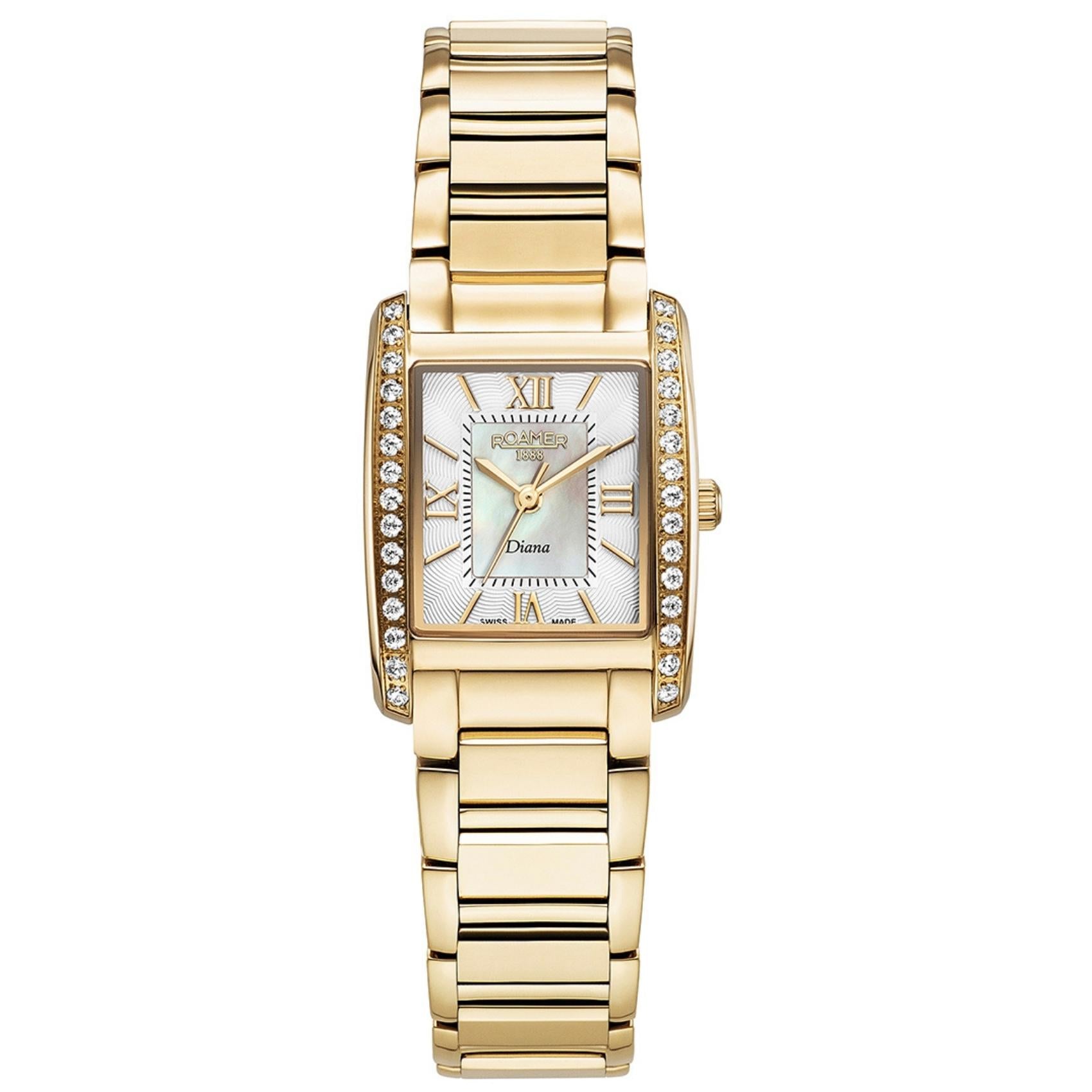 Γυναικείο ρολόι Roamer Diana 869847-48-20-20 με χρυσό μπρασελέ και λευκό φίλντισι καντράν
