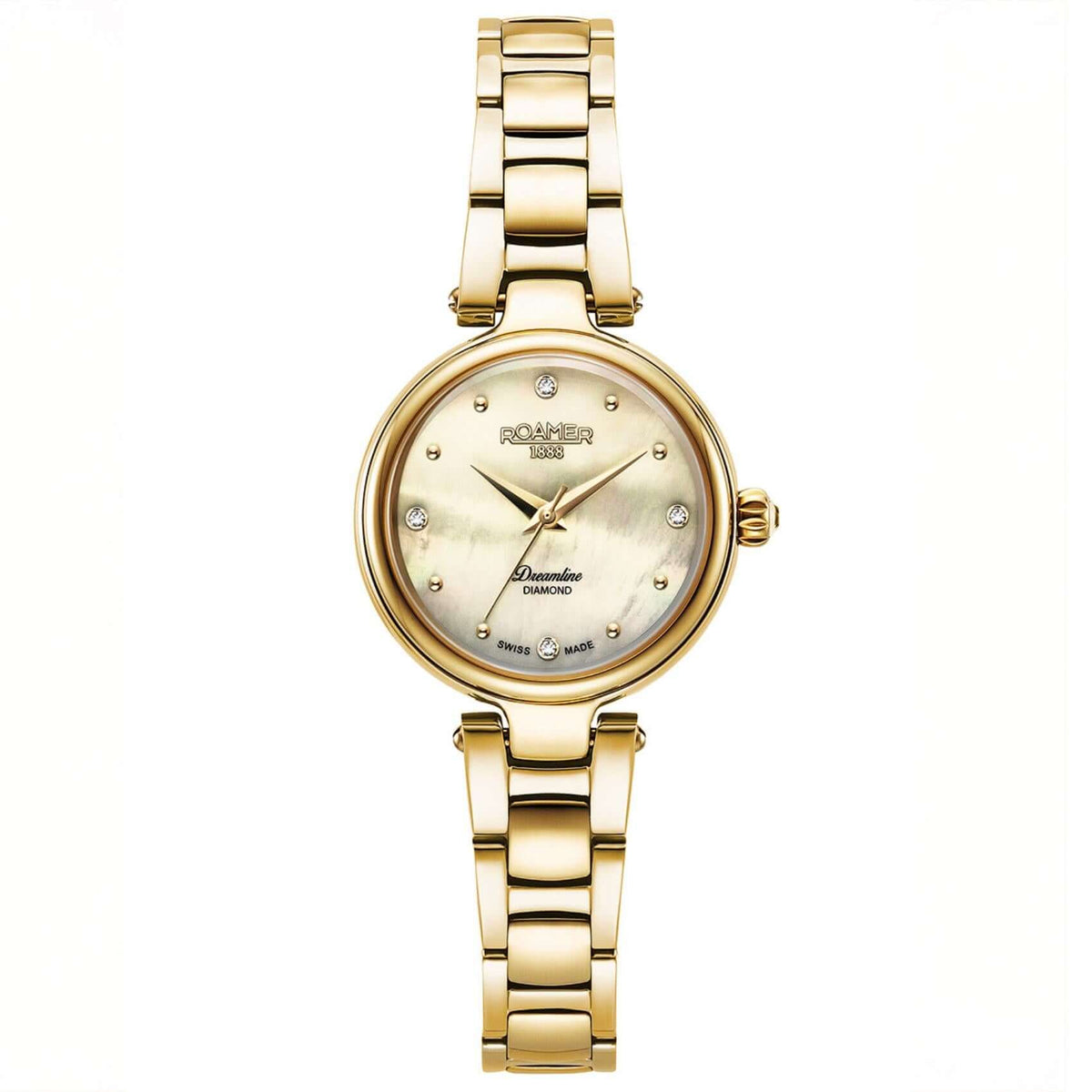 Γυναικείο ρολόι Roamer Dreamline Diamonds 967847-48-30-50 με χρυσό ατσάλινο μπρασελέ, χρυσό φίλντισι καντράν και κάσα 28 mm.