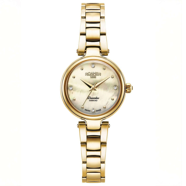 Γυναικείο ρολόι Roamer Dreamline Diamonds 967847-48-30-50 με χρυσό ατσάλινο μπρασελέ, χρυσό φίλντισι καντράν και κάσα 28 mm.