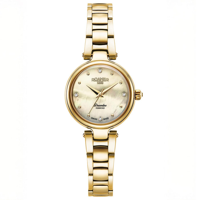 Γυναικείο ρολόι Roamer Dreamline Diamonds 967847-48-30-50 με χρυσό ατσάλινο μπρασελέ, χρυσό φίλντισι καντράν και κάσα 28 mm.