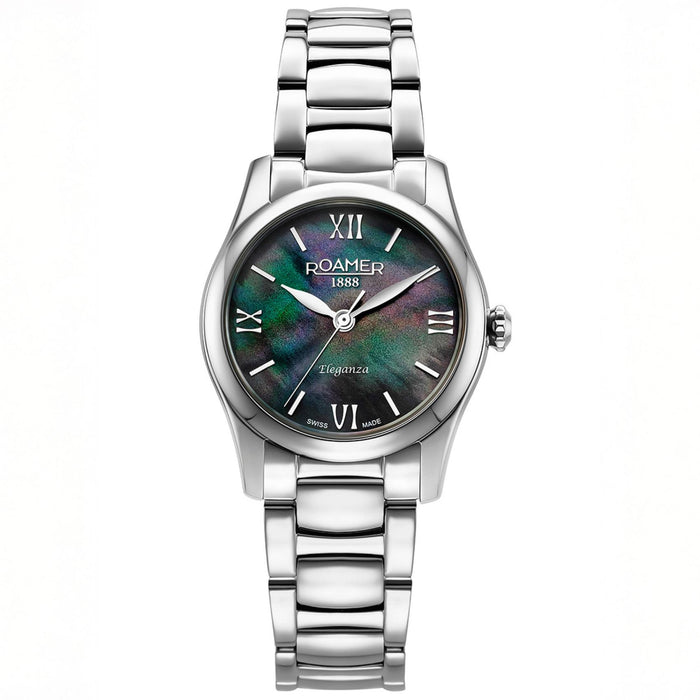 Γυναικείο ρολόι Roamer Eleganza 974847-41-80-20 με ασημί ατσάλινο μπρασελέ, μαύρο φίλντισι καντράν και κάσα 30 mm.