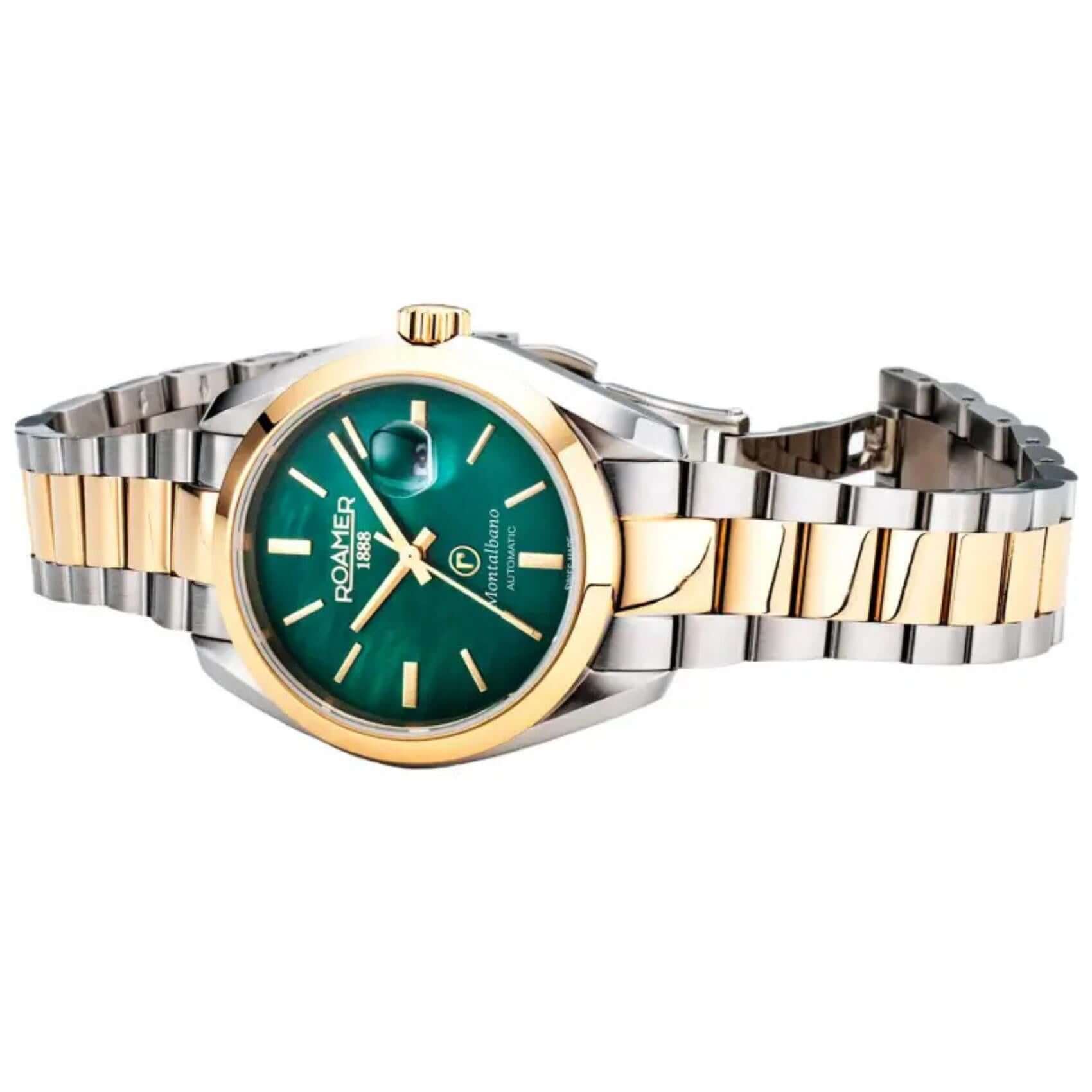 Γυναικείο ρολόι Roamer Montalbano 996990-47-70-20 με δίχρωμο ασημί-χρυσό ατσάλινο μπρασελέ και πράσινο φίλντισι καντράν 31mm.