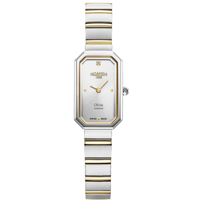Γυναικείο ρολόι Roamer Olivia Diamond 627845-47-19-20 με δίχρωμο ατσάλινο μπρασελέ, ασημί καντράν και κάσα 18 mm.
