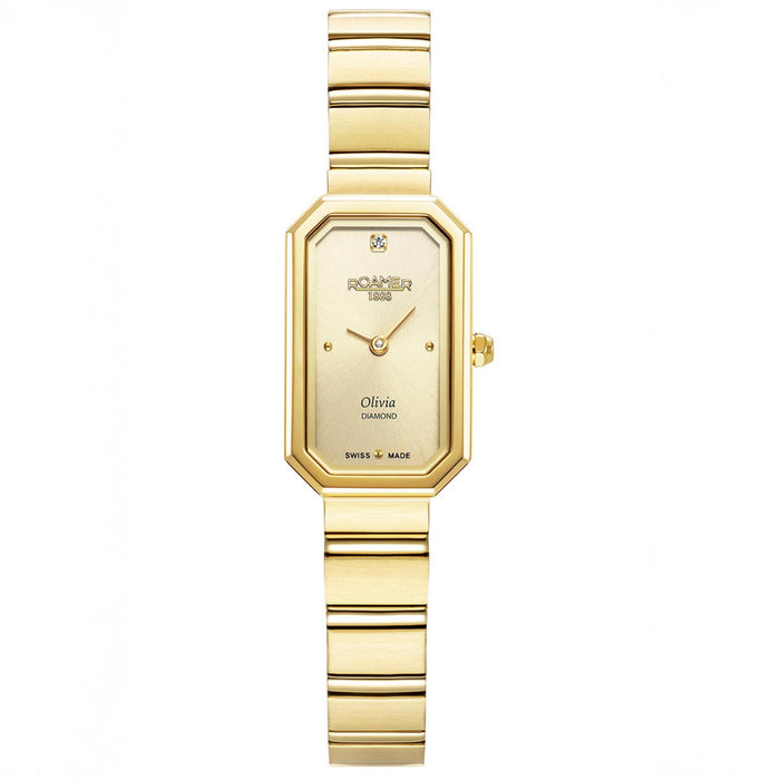 Γυναικείο ρολόι Roamer Olivia Diamond 627845-48-39-20 με χρυσό ατσάλινο μπρασελέ, χρυσό καντράν και κάσα 18 mm.