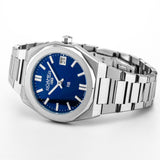 Γυναικείο ρολόι Roamer R8 Ladies 972857-41-45-20 με ασημί ατσάλινο μπρασελέ και μπλε καντράν διαμέτρου 32mm σε πλαίνή λήψη.