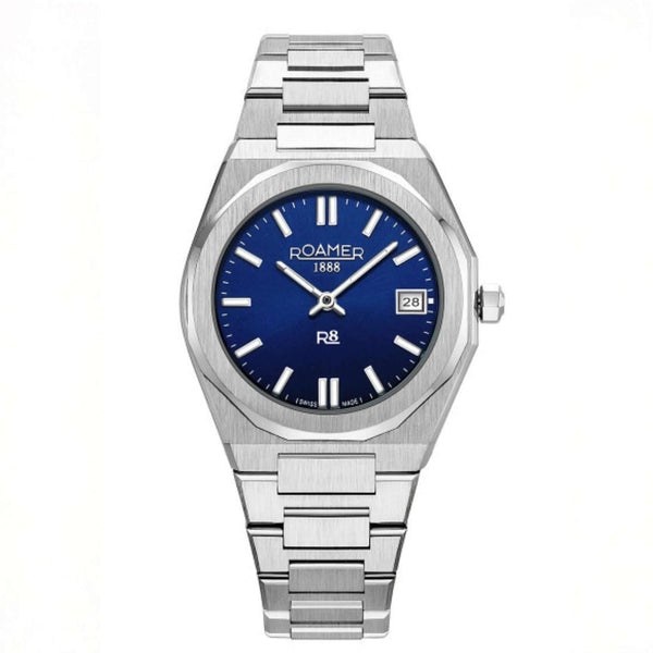 Γυναικείο ρολόι Roamer R8 Ladies 972857-41-45-20 με ασημί ατσάλινο μπρασελέ και μπλε καντράν διαμέτρου 32mm.