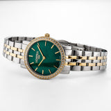 Γυναικείο ρολόι Roamer Scala 976830-47-70-50 με δίχρωμο μπρασελέ και πράσινο φίλντισι καντράν διαμέτρου 28mm.