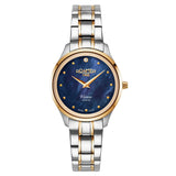 Γυναικείο ρολόι Roamer Venus Diamonds 601857-47-40-20 με δίχρωμο ατσάλινο μπρασελέ, μπλε φίλντισι καντράν και κάσα 30 mm.