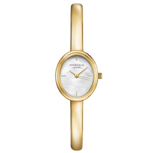 Γυναικείο ρολόι Rosefield Bangle S STWGSG-ST04 με χρυσό ατσάλινο μπρασελέ, λευκό φίλντισι καντράν 19.5 x 23.5 mm, quartz μηχανισμό και στεγανότητα 3ATM.