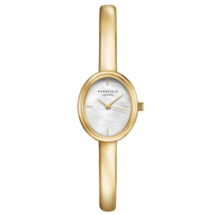 Γυναικείο ρολόι Rosefield Bangle S STWGSG-ST04 με χρυσό ατσάλινο μπρασελέ, λευκό φίλντισι καντράν 19.5 x 23.5 mm, quartz μηχανισμό και στεγανότητα 3ATM.