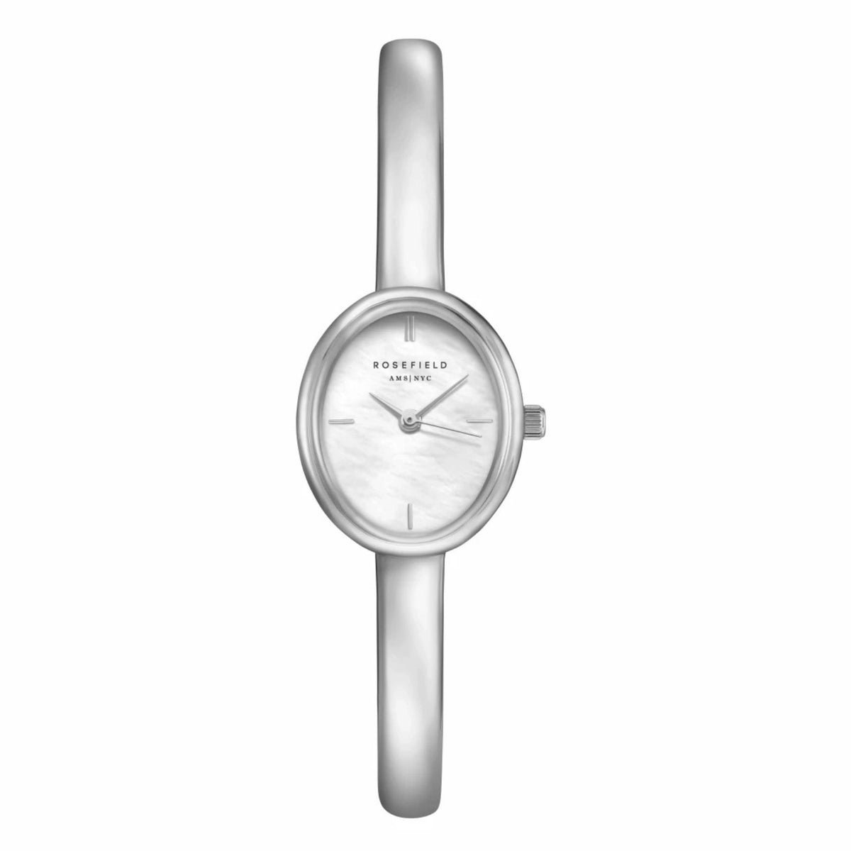 Γυναικείο ρολόι Rosefield Bangle S STWSSS-ST07 με ασημί μπρασελέ τύπου bangle από ανοξείδωτο ατσάλι και λευκό φίλντισι καντράν σε οβάλ σχήμα 19.5 x 23.5 mm