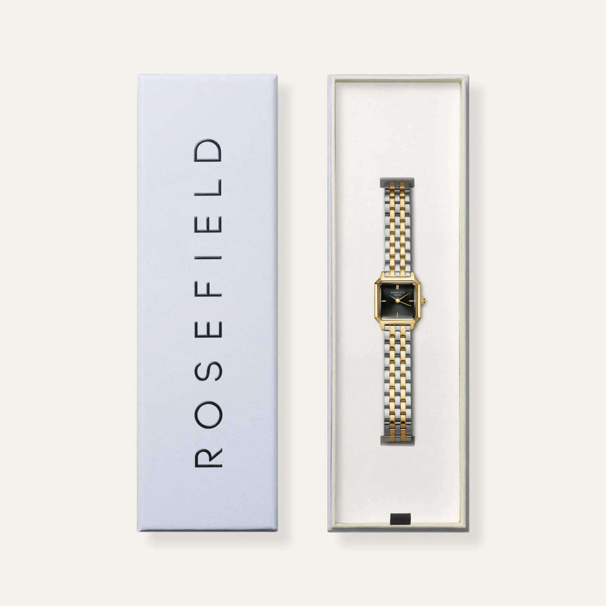 Συσκευασία από γυναικείο ρολόι Rosefield Boxelle Black Crystals bbdsg-b07.