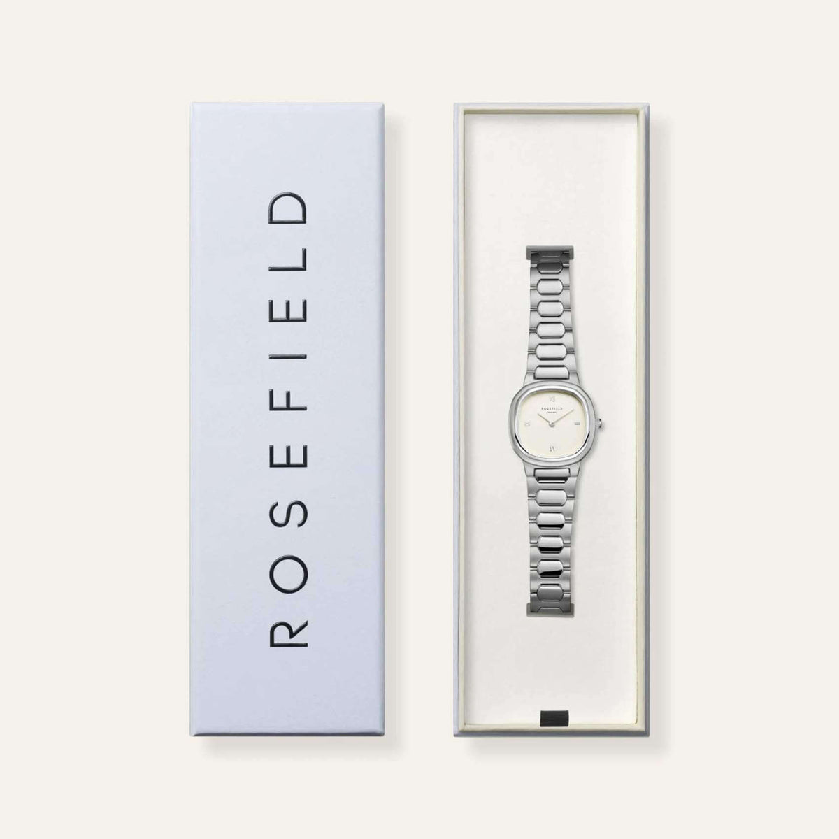 Συσκευασία από γυναικείο ρολόι Rosefield Gaia Creme Silver ORCSSS-OR02.