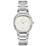 Γυναικείο ρολόι Rosefield Gaia Creme Silver ORCSSS-OR02 με ασημί μπρασελέ και μπεζ τετράγωνο καντράν.