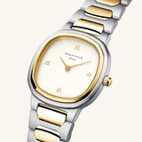 Γυναικείο ρολόι Rosefield Gaia Creme Duotone ORCDSD-OR03 με δίχρωμο μπρασελέ & μπεζ τετράγωνο καντράν.