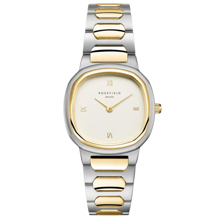 Γυναικείο ρολόι Rosefield Gaia Creme Duotone ORCDSD-OR03 με δίχρωμο μπρασελέ και μπεζ τετράγωνο καντράν.