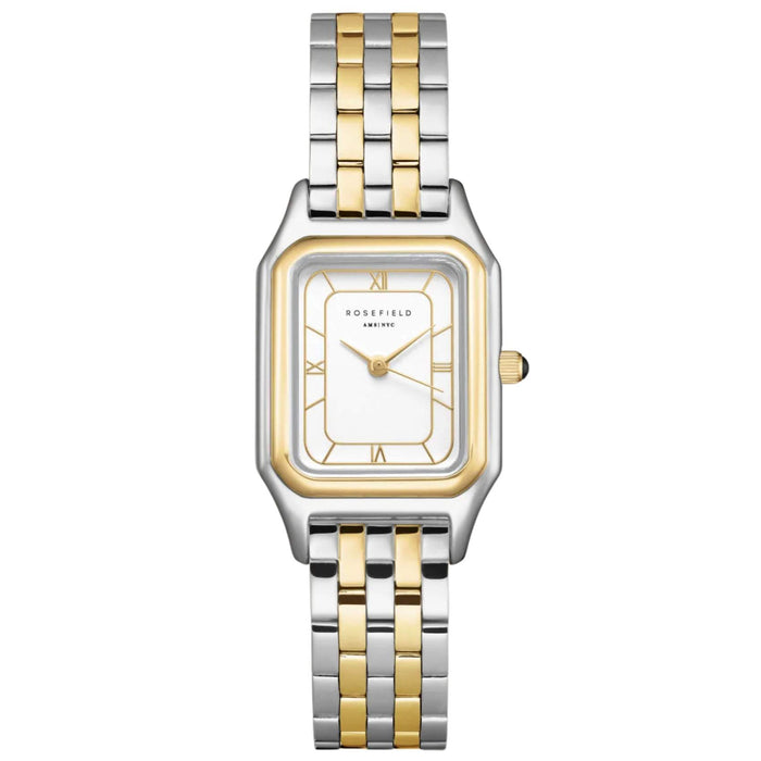 Γυναικείο ρολόι Rosefield Ivy White Duotone OCWDSD-OC03 με δίχρωμο μπρασελέ και άσπρο οκτάγωνο καντράν.