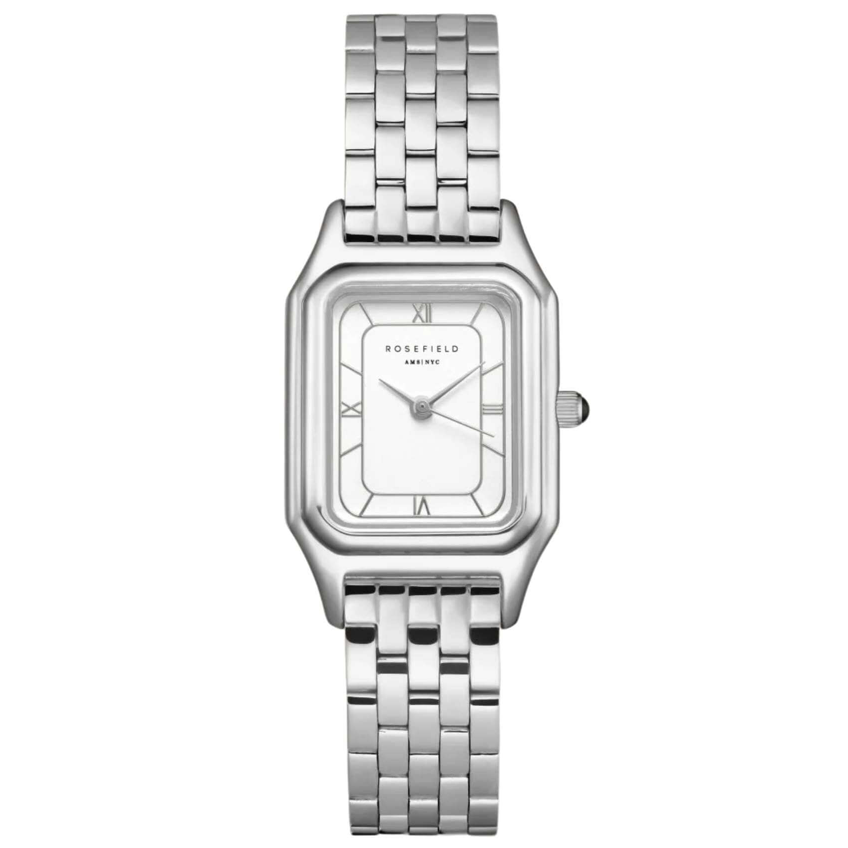 Γυναικείο ρολόι Rosefield Ivy White Silver OCWSSS-OC02 με ασημί μπρασελέ και άσπρο οκτάγωνο καντράν.