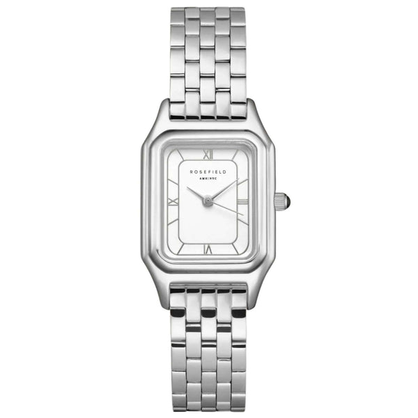 Γυναικείο ρολόι Rosefield Ivy White Silver OCWSSS-OC02 με ασημί μπρασελέ και άσπρο οκτάγωνο καντράν.