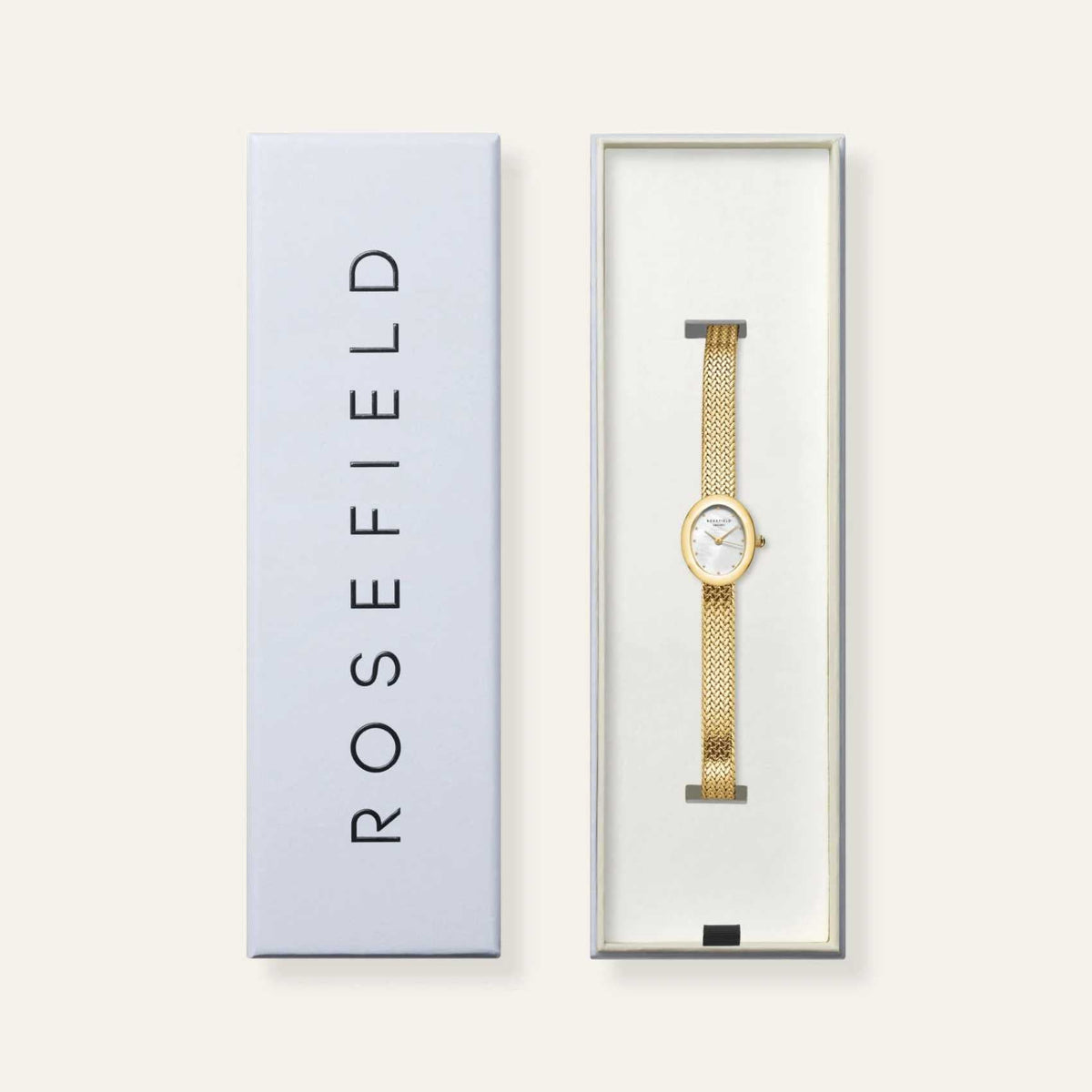 Συσκευασία από γυναικείο ρολόι Rosefield Mini Oval Gold MWGMG-M02.
