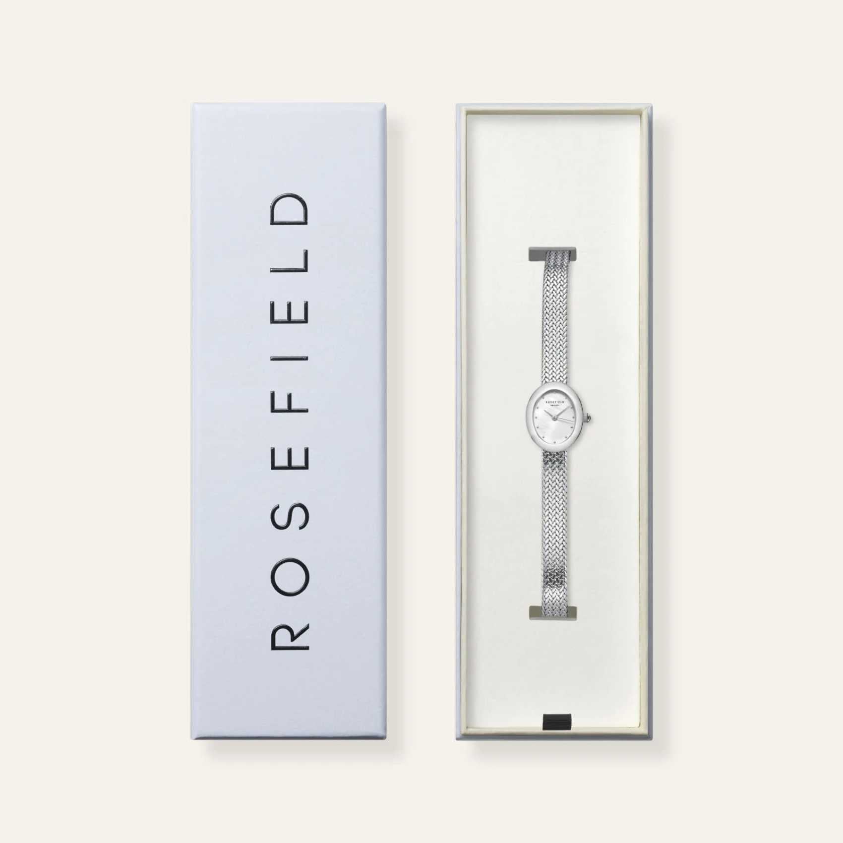 Συσκευασία από γυναικείο ρολόι Rosefield Mini Oval Silver MWSMS-M05.