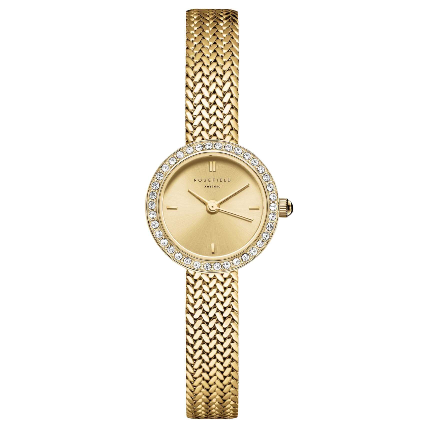 Γυναικείο ρολόι Rosefield Mini Small Edit Gold MCGMG-M03 με χρυσό μπρασελέ και χρυσό καντράν 20mm με ζιργκόν.